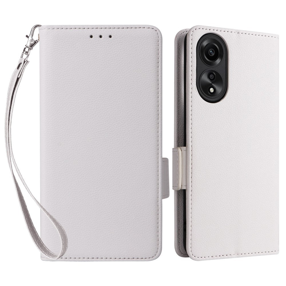 For Oppo A58 4G Litchi Texture Phone Case Leather Wallet Stand Cover with Strap