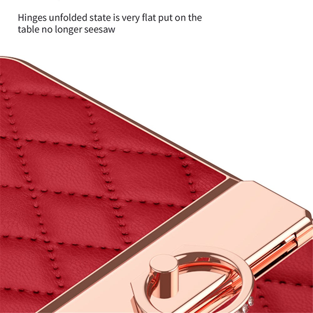 For Oppo Find N2 Flip 5G Rhinestone Folding Phone Case Ring Kickstand Electroplating Imprinted Leather Coated PC Cover