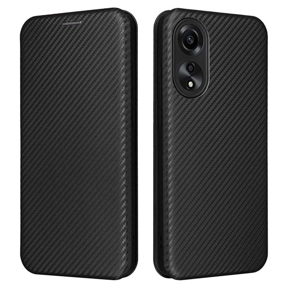 For Oppo A78 4G Card Slot Phone Case Carbon Fiber Texture PU Leather Stand Cover