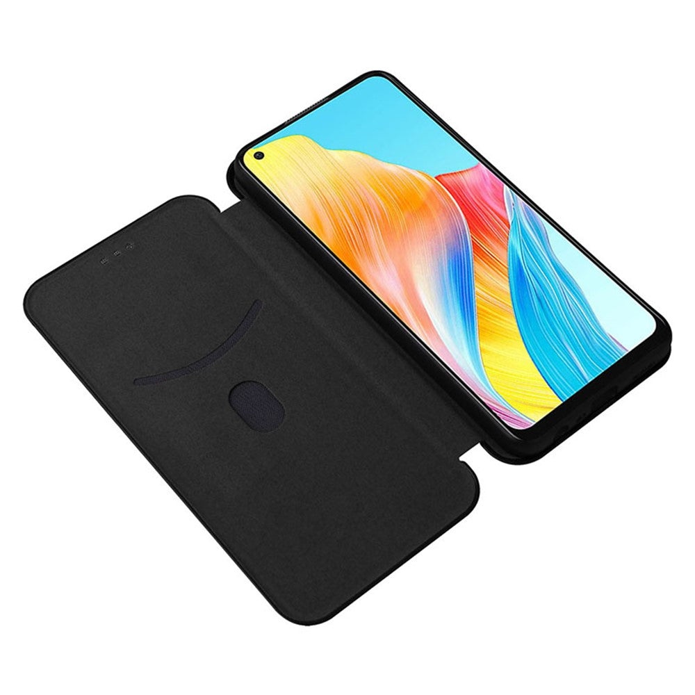 For Oppo A78 4G Card Slot Phone Case Carbon Fiber Texture PU Leather Stand Cover
