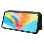 For Oppo A78 4G Card Slot Phone Case Carbon Fiber Texture PU Leather Stand Cover