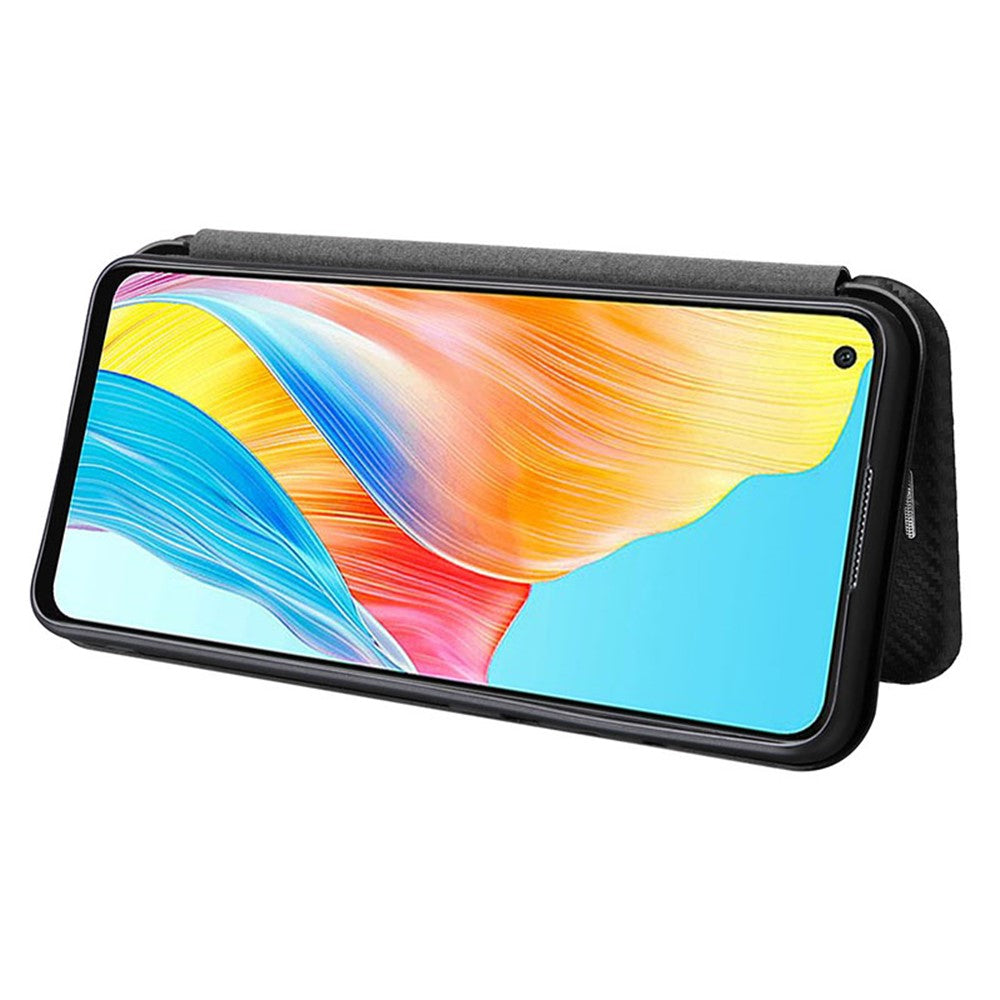 For Oppo A78 4G Card Slot Phone Case Carbon Fiber Texture PU Leather Stand Cover