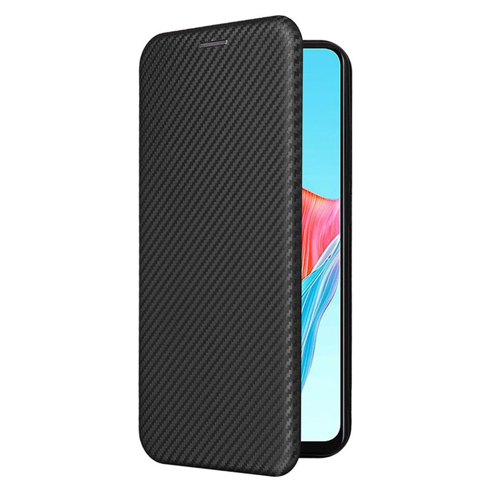 For Oppo A78 4G Card Slot Phone Case Carbon Fiber Texture PU Leather Stand Cover