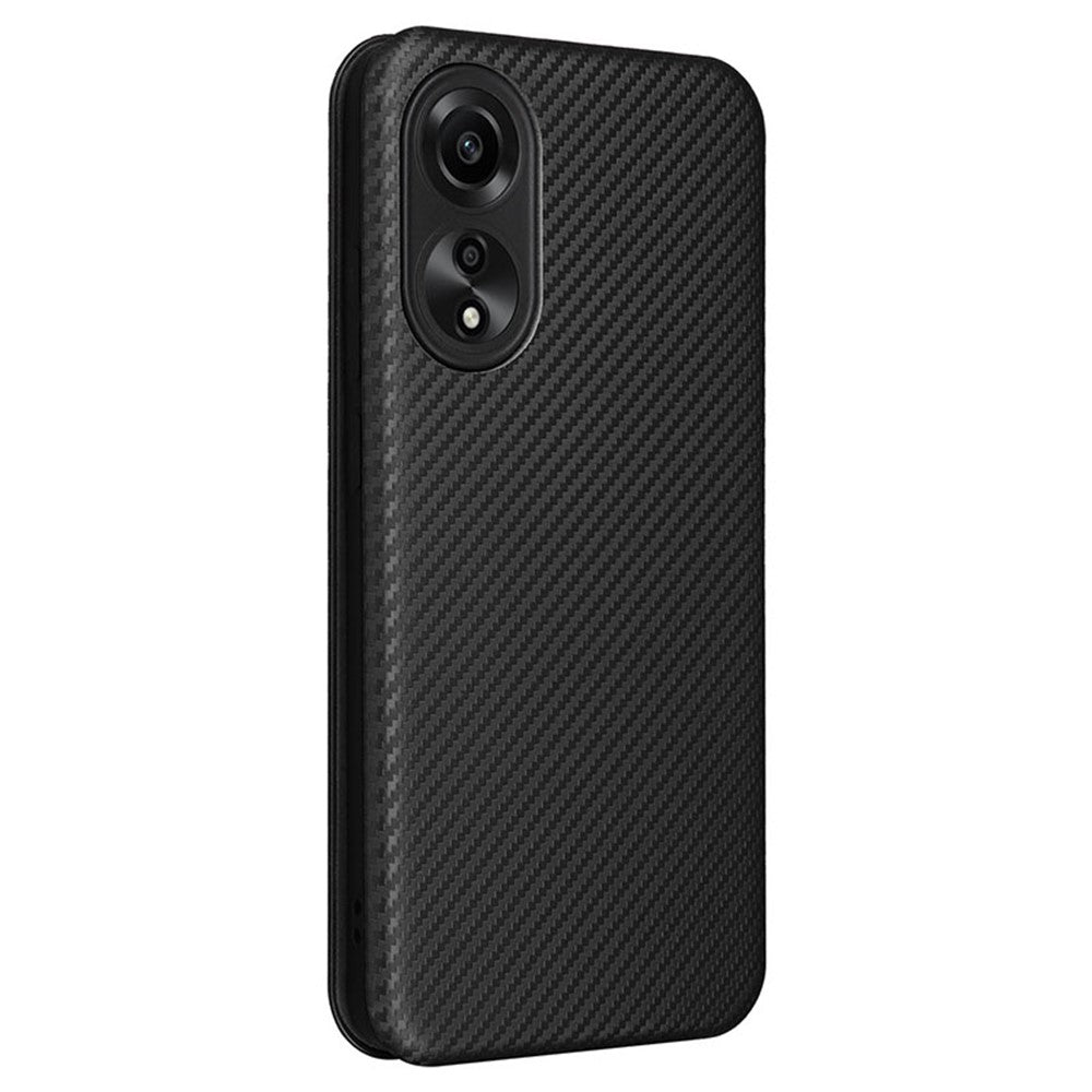 For Oppo A78 4G Card Slot Phone Case Carbon Fiber Texture PU Leather Stand Cover