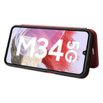 For Samsung Galaxy F34 5G / M34 5G PU Leather Case Carbon Fiber Texture Card Holder Phone Stand Cover