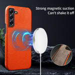For Samsung Galaxy S21 4G / 5G Magnetic Phone Case Microfiber Lining Genuine Cow Leather Coated PC Shockproof Shell