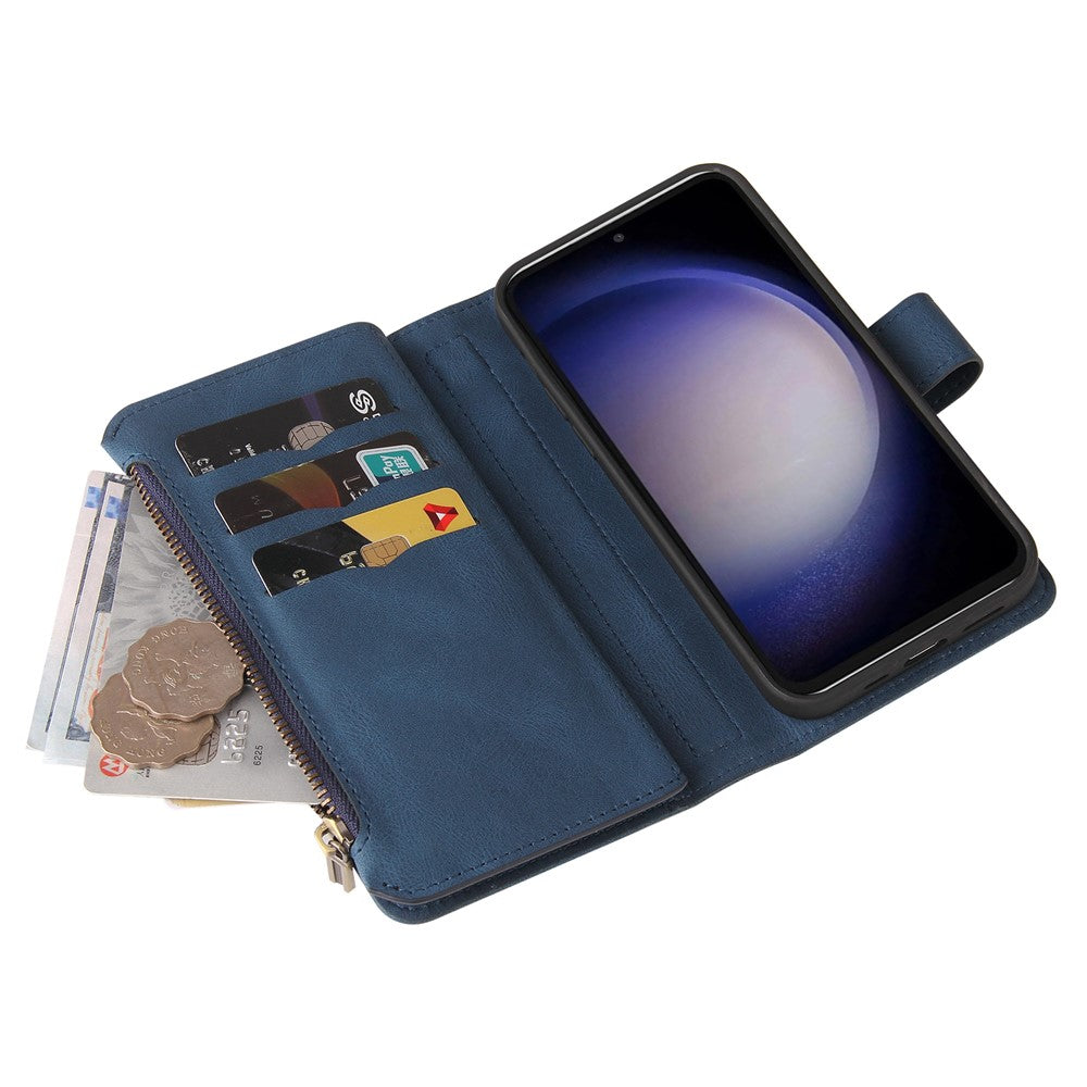 Samsung Galaxy S23 FE Plånboksfodral med dragkedja, 15 kortfack och rem Läderfodral