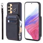 009 Ridsefast telefoncover til Samsung Galaxy A13 4G / 5G, RFID-blokerende PU+TPU-cover med støttefod, lynlåslomme og strop