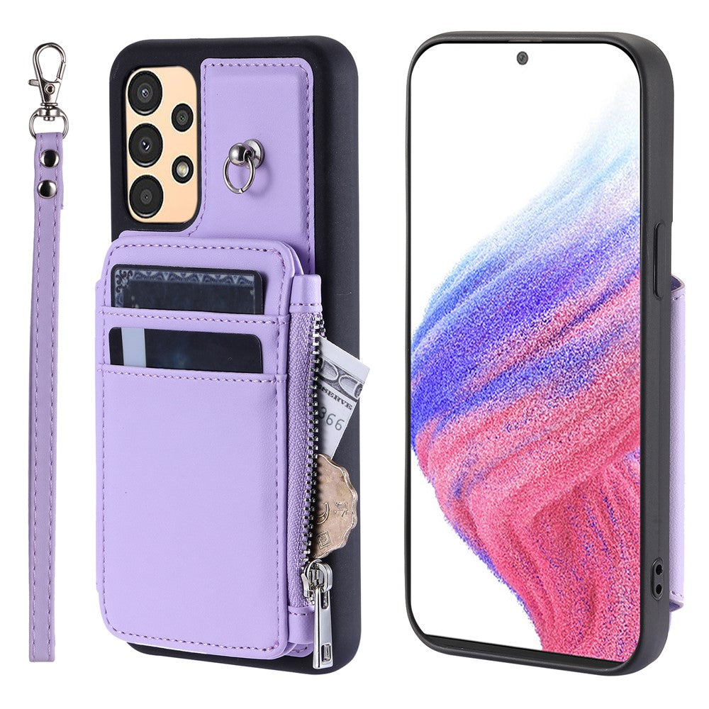 009 Ridsefast telefoncover til Samsung Galaxy A13 4G / 5G, RFID-blokerende PU+TPU-cover med støttefod, lynlåslomme og strop