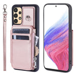 009 Ridsefast telefoncover til Samsung Galaxy A13 4G / 5G, RFID-blokerende PU+TPU-cover med støttefod, lynlåslomme og strop