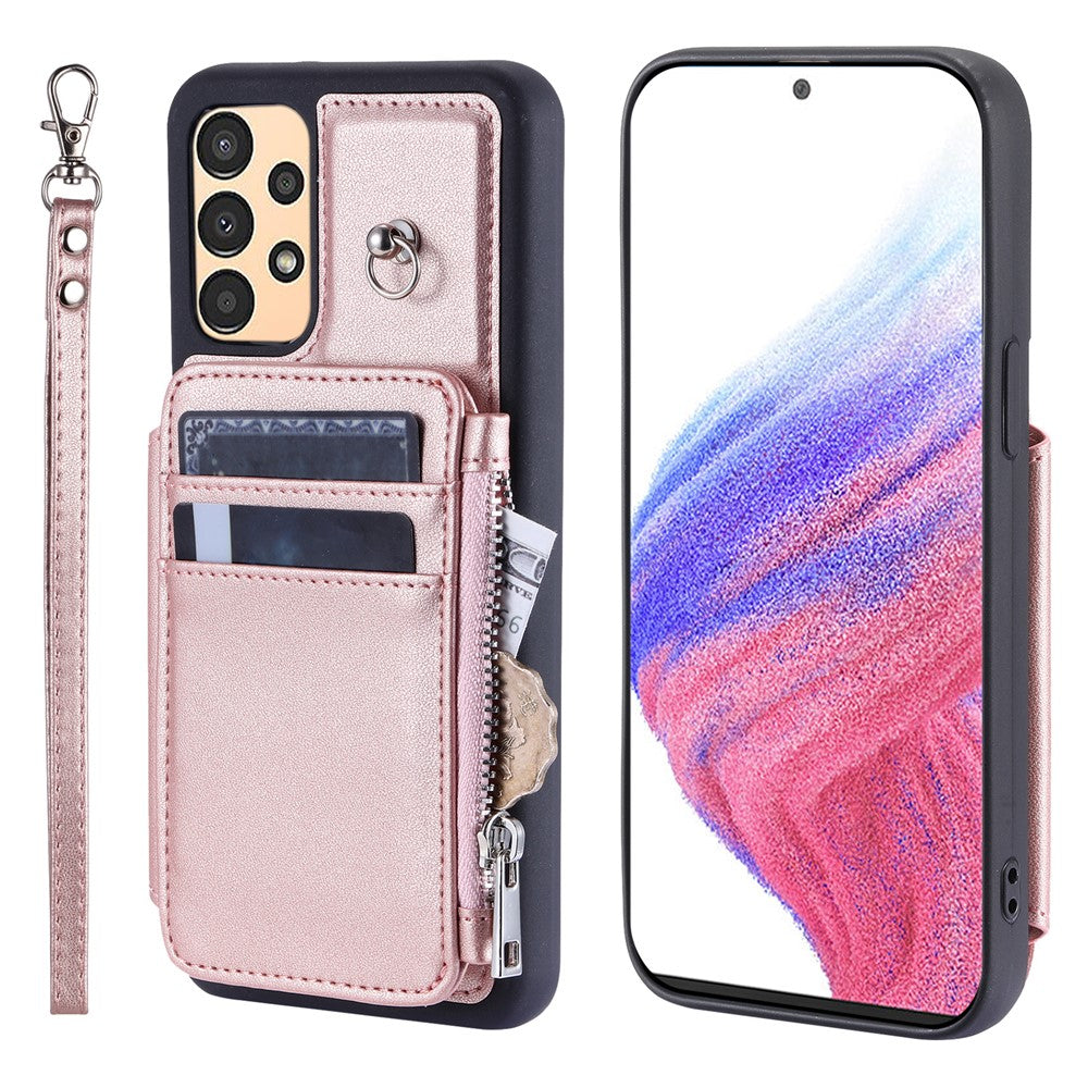 009 Stötsäkert mobilskal till Samsung Galaxy A53 5G, RFID-blockerande PU+TPU-fodral, stativ, dragkedja, plånboksskal med rem