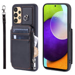 009 Til Samsung Galaxy A52 4G / A52 5G / A52s 5G RFID Blokerende Telefonetui PU+TPU Cover Stativ Lynlås Pung Skal med Rem