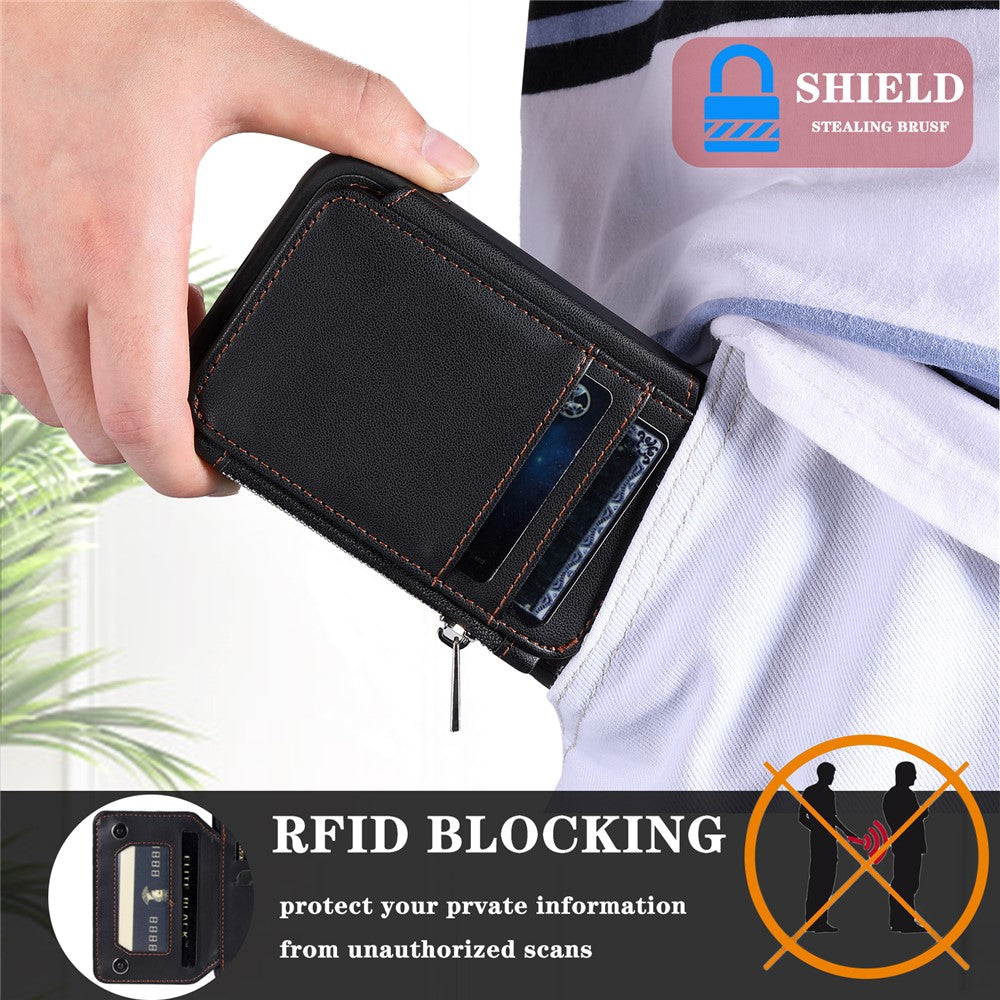 009 Til Samsung Galaxy A52 4G / A52 5G / A52s 5G RFID Blokerende Telefonetui PU+TPU Cover Stativ Lynlås Pung Skal med Rem