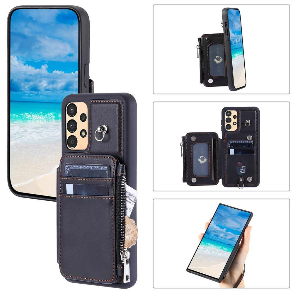 009 Til Samsung Galaxy A52 4G / A52 5G / A52s 5G RFID Blokerende Telefonetui PU+TPU Cover Stativ Lynlås Pung Skal med Rem