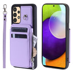 009 Til Samsung Galaxy A52 4G / A52 5G / A52s 5G RFID Blokerende Telefonetui PU+TPU Cover Stativ Lynlås Pung Skal med Rem