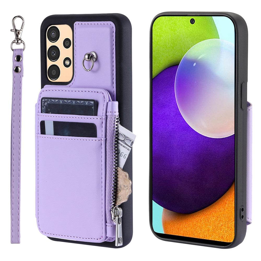 009 Til Samsung Galaxy A52 4G / A52 5G / A52s 5G RFID Blokerende Telefonetui PU+TPU Cover Stativ Lynlås Pung Skal med Rem