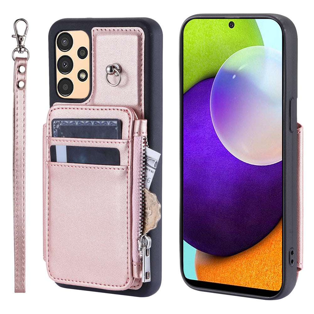 009 Til Samsung Galaxy A52 4G / A52 5G / A52s 5G RFID Blokerende Telefonetui PU+TPU Cover Stativ Lynlås Pung Skal med Rem
