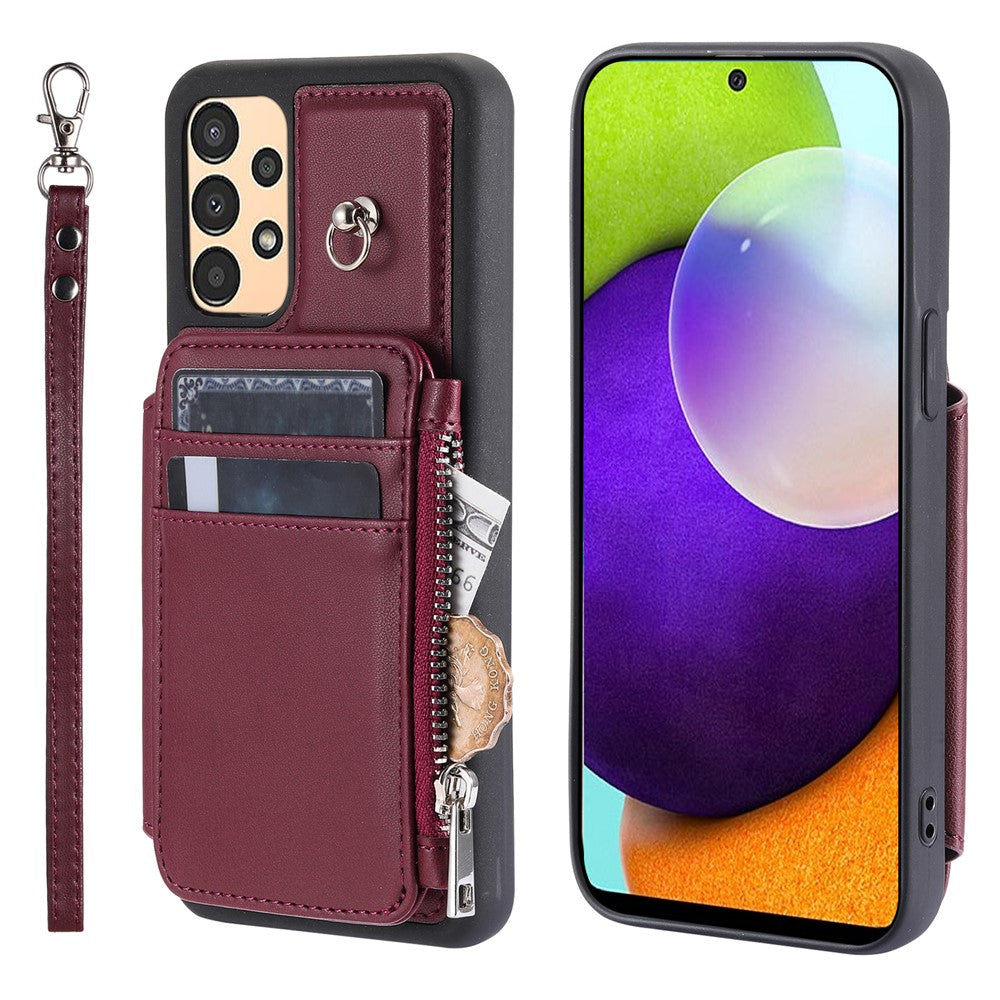 009 Til Samsung Galaxy A52 4G / A52 5G / A52s 5G RFID Blokerende Telefonetui PU+TPU Cover Stativ Lynlås Pung Skal med Rem
