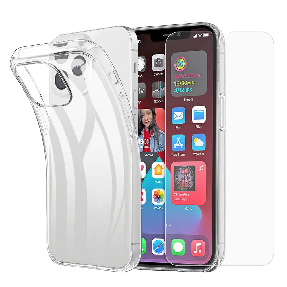 Til iPhone 15 Pro Blødt TPU Klart Telefoncover med 2.5D Buet Kant Hærdet Glas Skærmfilm
