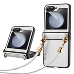 SULADA For Samsung Galaxy Z Flip5 5G PU Leather Coated PC Case Imprinted Phone Cover with Shoulder Strap
