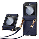 SULADA For Samsung Galaxy Z Flip5 5G PU Leather Coated PC Case Imprinted Phone Cover with Shoulder Strap