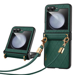 SULADA For Samsung Galaxy Z Flip5 5G PU Leather Coated PC Case Imprinted Phone Cover with Shoulder Strap