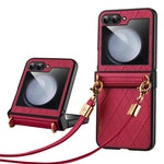 SULADA For Samsung Galaxy Z Flip5 5G PU Leather Coated PC Case Imprinted Phone Cover with Shoulder Strap