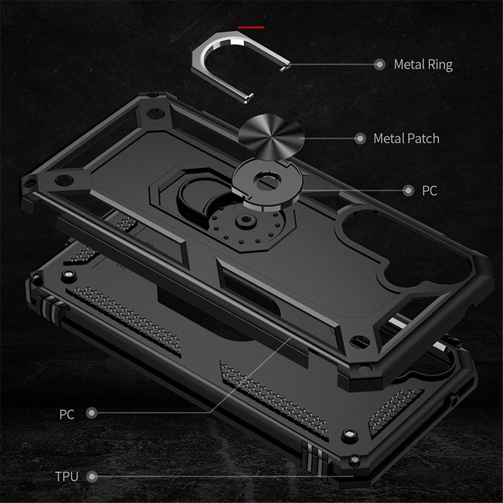 Phone Case for Samsung Galaxy S23 FE Ring Kickstand Anti-fall TPU+PC Cover with Car Mount Metal Sheet