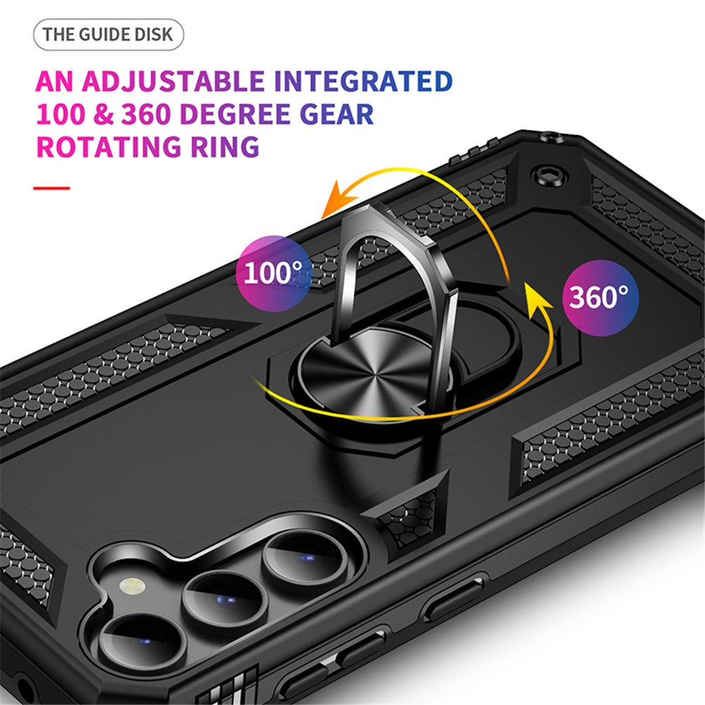 Phone Case for Samsung Galaxy S23 FE Ring Kickstand Anti-fall TPU+PC Cover with Car Mount Metal Sheet