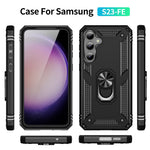 Phone Case for Samsung Galaxy S23 FE Ring Kickstand Anti-fall TPU+PC Cover with Car Mount Metal Sheet