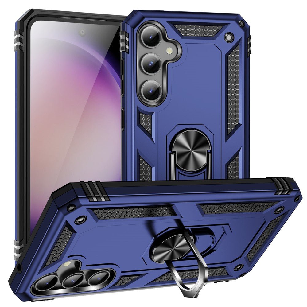 Phone Case for Samsung Galaxy S23 FE Ring Kickstand Anti-fall TPU+PC Cover with Car Mount Metal Sheet