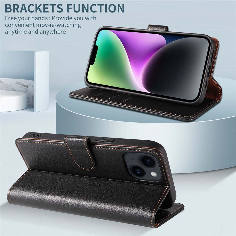 001 For iPhone 15 Pro Max Magnetic Closure Phone Case RFID Blocking Wallet PU Leather Stand Cover