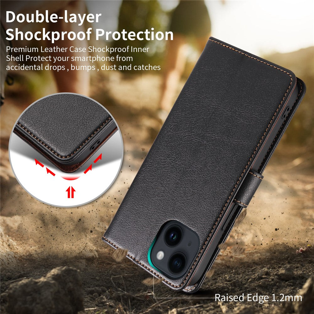 001 For iPhone 15 Pro Max Magnetic Closure Phone Case RFID Blocking Wallet PU Leather Stand Cover