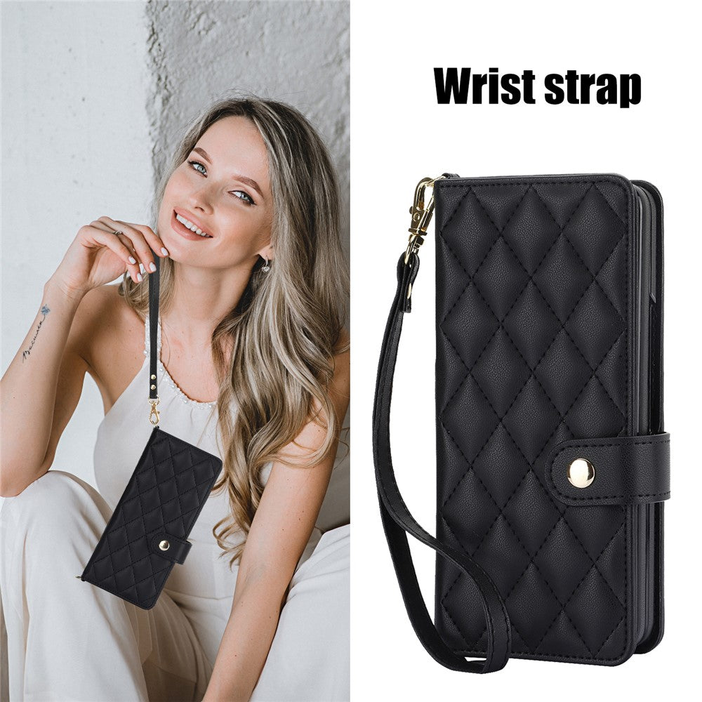 ZD 028 Til Samsung Galaxy Z Fold5 5G PC+PU Læder Flip Cover Stødsikkert Pung Telefoncover med Remme