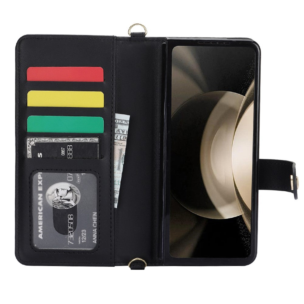 ZD 028 Til Samsung Galaxy Z Fold5 5G PC+PU Læder Flip Cover Stødsikkert Pung Telefoncover med Remme