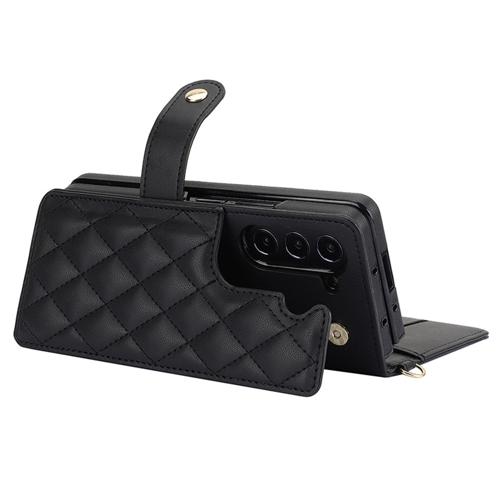 ZD 028 Til Samsung Galaxy Z Fold5 5G PC+PU Læder Flip Cover Stødsikkert Pung Telefoncover med Remme