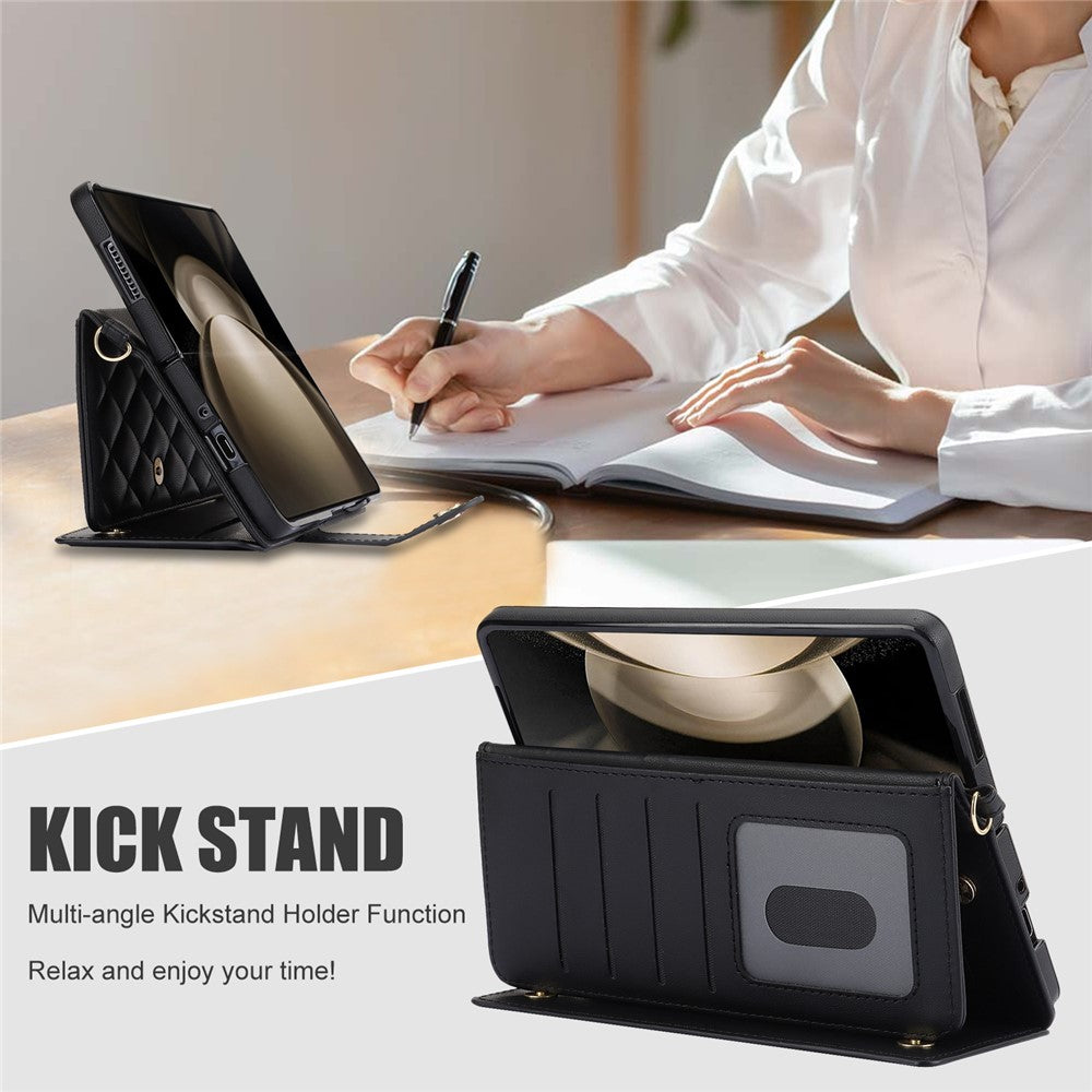 ZD 028 Til Samsung Galaxy Z Fold5 5G PC+PU Læder Flip Cover Stødsikkert Pung Telefoncover med Remme