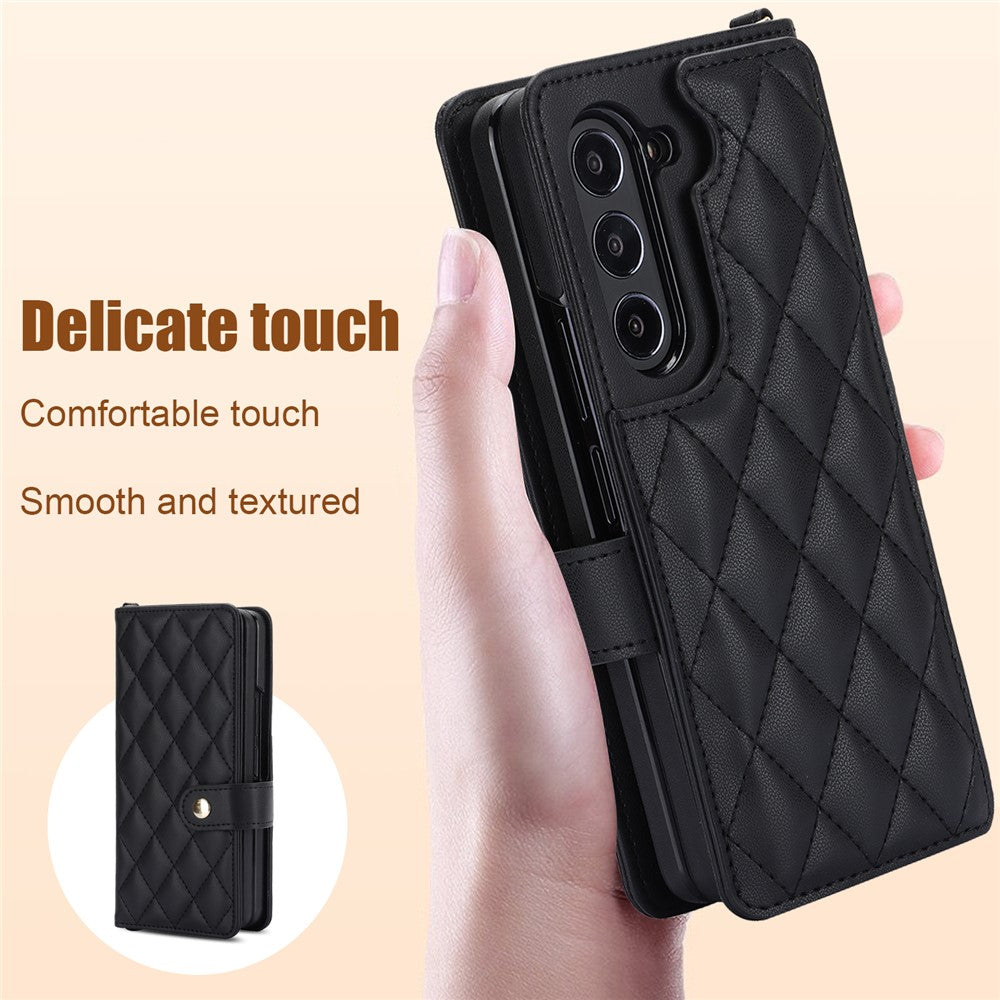 ZD 028 Til Samsung Galaxy Z Fold5 5G PC+PU Læder Flip Cover Stødsikkert Pung Telefoncover med Remme