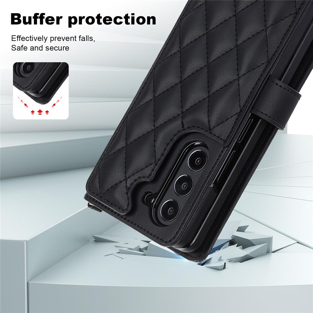 ZD 028 Til Samsung Galaxy Z Fold5 5G PC+PU Læder Flip Cover Stødsikkert Pung Telefoncover med Remme