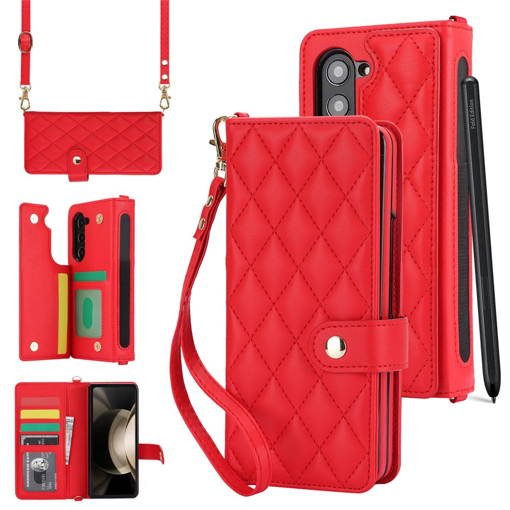 ZD 028 Til Samsung Galaxy Z Fold5 5G PC+PU Læder Flip Cover Stødsikkert Pung Telefoncover med Remme