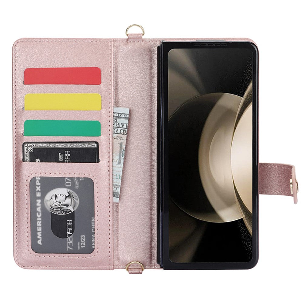 ZD 028 Stødsikkert Cover til Samsung Galaxy Z Fold4 5G PC+PU Læderpung Telefoncover med Remme