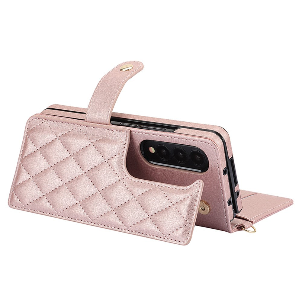 ZD 028 Stødsikkert Cover til Samsung Galaxy Z Fold4 5G PC+PU Læderpung Telefoncover med Remme