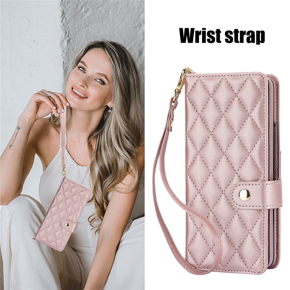 ZD 028 Stødsikkert Cover til Samsung Galaxy Z Fold4 5G PC+PU Læderpung Telefoncover med Remme