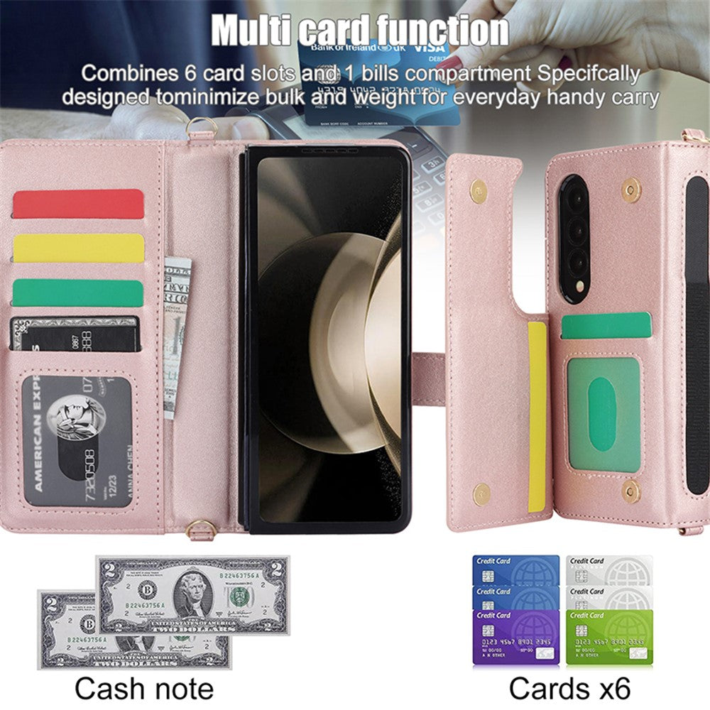 ZD 028 Stødsikkert Cover til Samsung Galaxy Z Fold4 5G PC+PU Læderpung Telefoncover med Remme