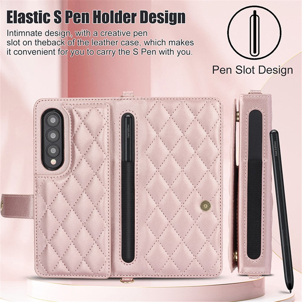 ZD 028 Stødsikkert Cover til Samsung Galaxy Z Fold4 5G PC+PU Læderpung Telefoncover med Remme