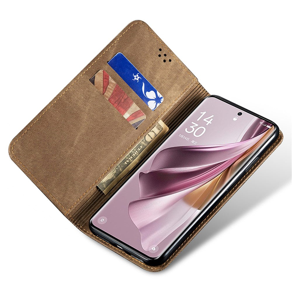 For Oppo Reno10 Pro+ 5G Jeans Cloth Texture Flip Wallet Case PU Leather Protective Stand Cell Phone Cover
