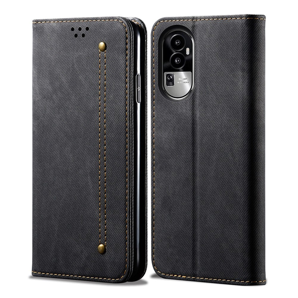 For Oppo Reno10 Pro+ 5G Jeans Cloth Texture Flip Wallet Case PU Leather Protective Stand Cell Phone Cover