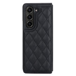 ZD020 Stitching Rhombus PU+PC Phone Case for Samsung Galaxy Z Fold5 5G Card Slots Kickstand Phone Cover