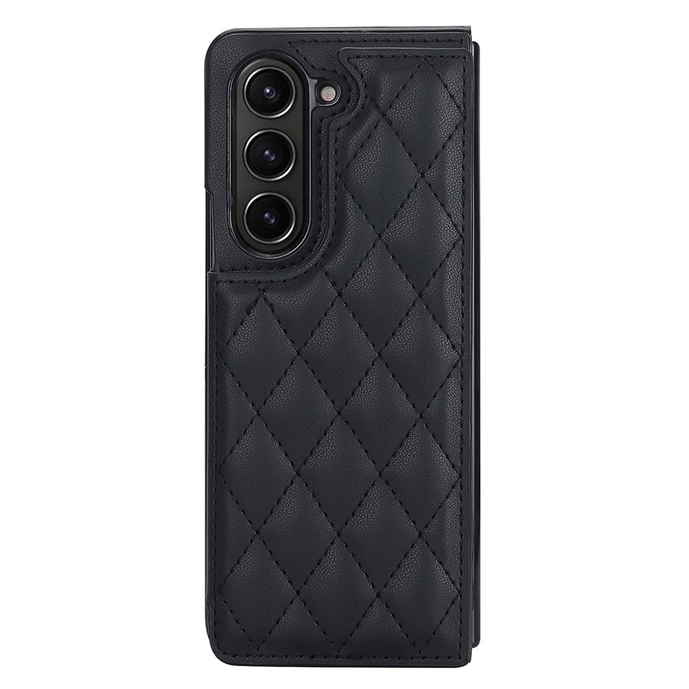 ZD020 Stitching Rhombus PU+PC Phone Case for Samsung Galaxy Z Fold5 5G Card Slots Kickstand Phone Cover