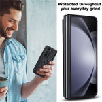 ZD020 Stitching Rhombus PU+PC Phone Case for Samsung Galaxy Z Fold5 5G Card Slots Kickstand Phone Cover